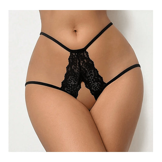 Love In Leather Womens Sexy Crotchless Panties Black OS - G-Strings, Panties and Shorts