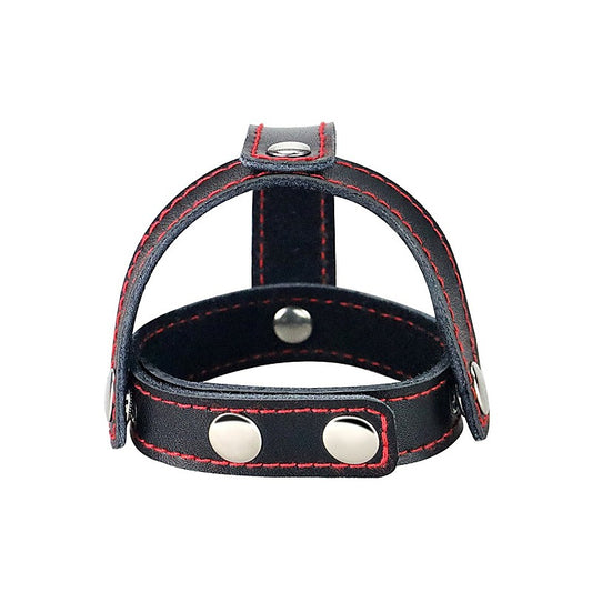 Lovetoy T-Style Leather Cock Ring with Ball Divider - Ball and Cock Toys