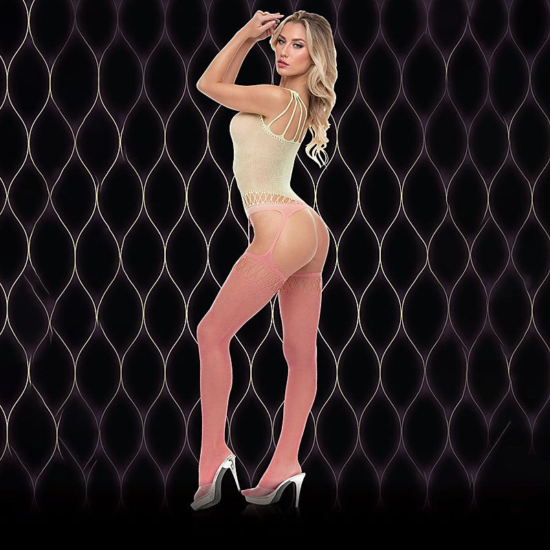 Pink Mirage Suspender Bodystocking by Xgen - Body Stockings