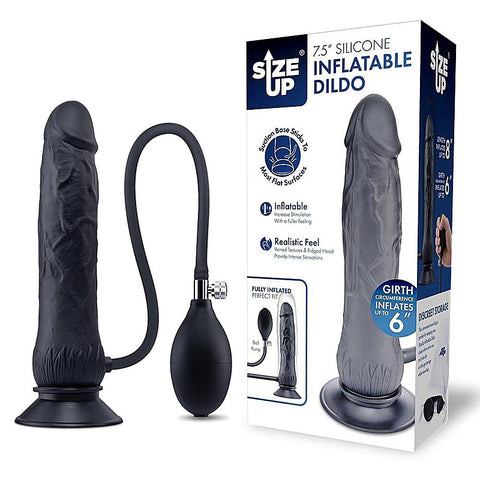 Xgen Size Up Realistic Inflatable Dildo with Balls Black - Inflatable Dildos and Vibrators