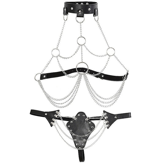 BDStyle Womens Leather Sexy Lingerie With Iron Chain - Her Fetish