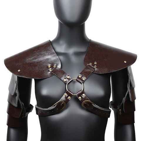 Brown PU Leather Vintage Armor by BDStyle - Cuffs And Restraints