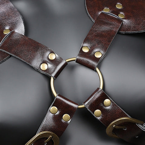Brown PU Leather Vintage Armor by BDStyle - Cuffs And Restraints