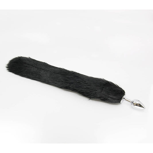Love In Leather Faux Fur Fox Tail Anal Plug Black - Butt Plugs