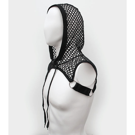 Love In Leather Mens Cropped Mesh Top with Hood - His Fetish
