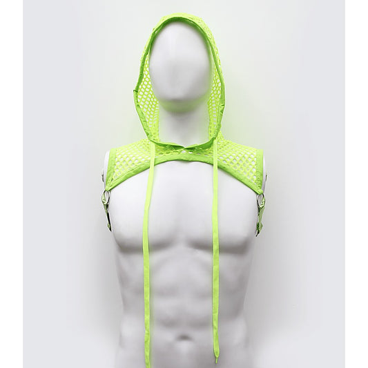 Love In Leather Mens Cropped Mesh Top with Hood - His Fetish