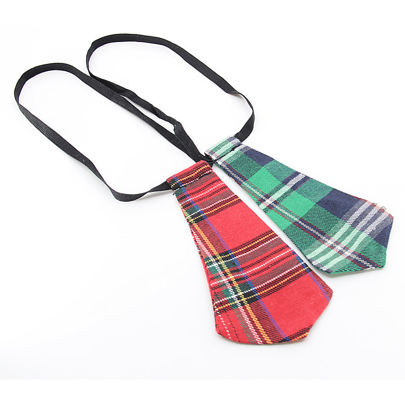 Tartan Print Tie With Elastic Neck Strap by Love In Leather - His Fetish