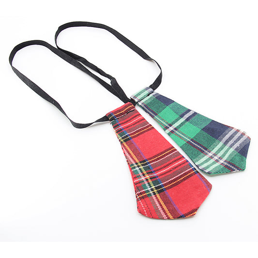 Love In Leather Tartan Print Tie With Elastic Neck Strap