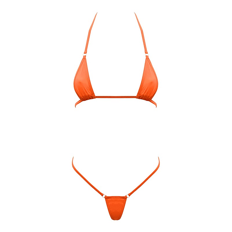 Love In Leather Spandex Fabric Micro Bikini Orange - Bras and Bra Sets