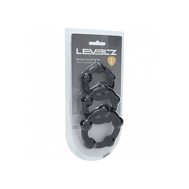 Shots LEVELZ Beaded Silicone Cock Ring Set of 3 Sizes - Cock Ring Sets