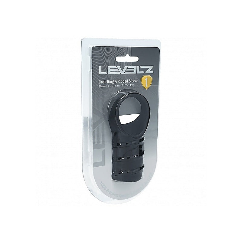 LEVELZ Silicone Cock Ring and Ribbed Sleeve by Shots Toys - Stretchy Cock Rings