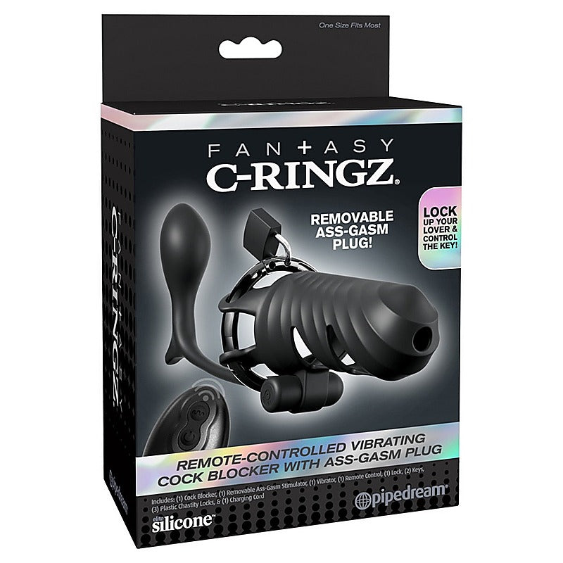 Fantasy C-Ringz Vibrating Cock Blocker with Ass-Gasm Plug - Male Chastity