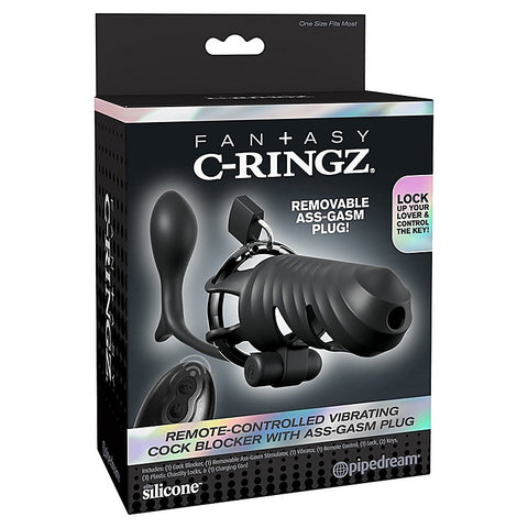 Fantasy C-Ringz Vibrating Cock Blocker with Ass-Gasm Plug - Male Chastity