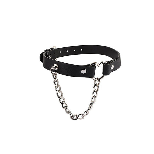 Chisa Fetish Play Heart Collar with a Chain - Collars and Leads