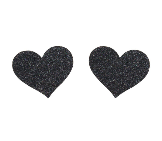 Love In Leather Glitter Heart Womens Nipple Covers Black Breast and Nipple Toys