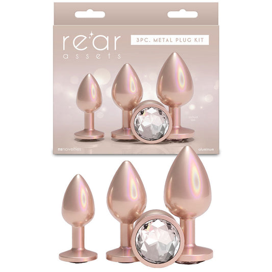 NS Novelties Rear Assets 3 Sizes Metallic Butt Plugs Kit Butt Plugs