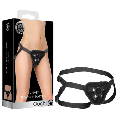 Shots Toys OUCH! Velvet & Velcro Strap On Harness Black - Strap On Sextoys