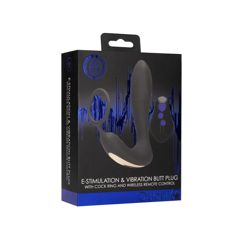 OUCH! E-stim & Vibrating Butt Plug With Cock Ring Butt Plugs