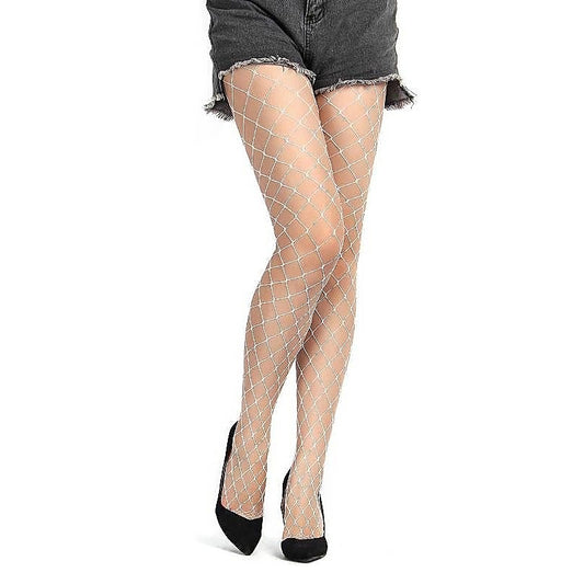 White Long Sheer Tight Wide Fence Net Pantyhose OS