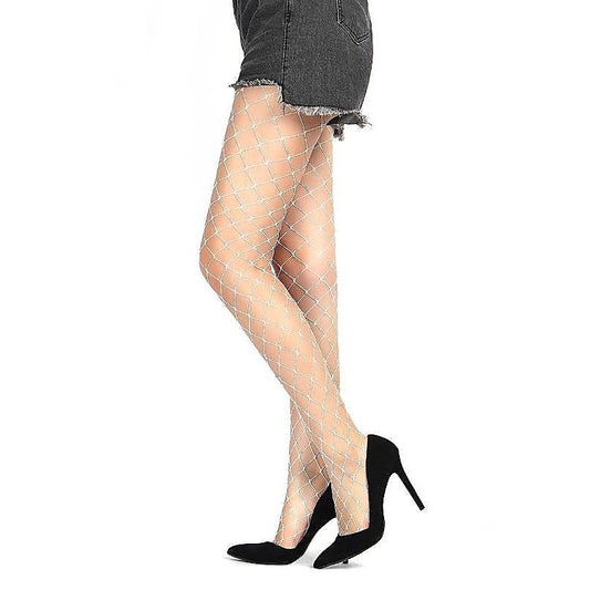 White Long Sheer Tight Wide Fence Net Pantyhose OS