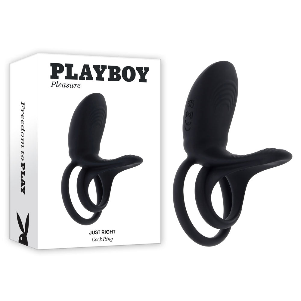 Playboy Pleasure JUST RIGHT USB Rechargeable Vibrating Cock & Balls Rings Black Vibrating Cock Rings