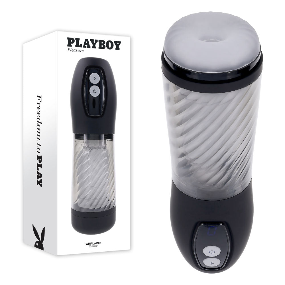 Playboy Pleasure WHIRLWIND Rechargeable Thrusting and Spinning Male Masturbator Clear Masturbators and Strokers