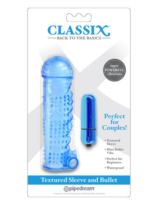Pipedream Classix Textured Penis Sleeve With Bullet Blue - Penis Sleeves and Extenders