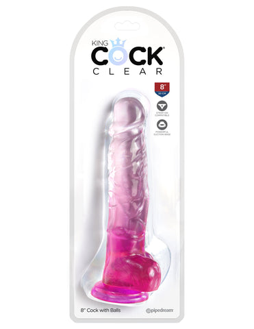 King Cock Clear 8 inch Realistic Dong with balls - Realistic Dildos