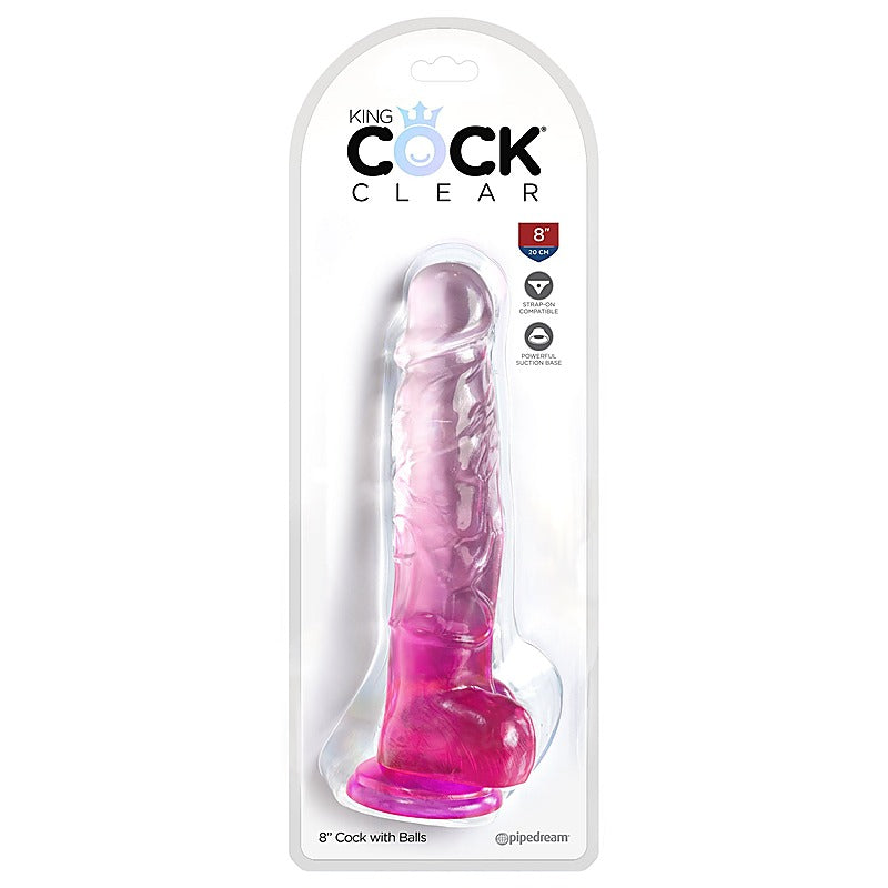 King Cock Clear 8 Inch Realistic Dong with Balls - Realistic Dildos