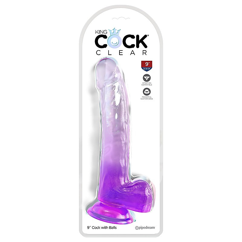 King Cock Clear 9 Inch Realistic Cock with Balls - Realistic Dildos