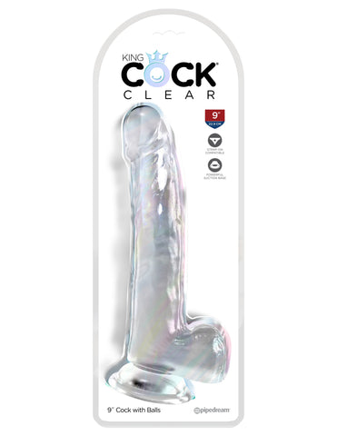 King Cock Clear Suction Cup Base Dildo with Balls - Clear - Realistic Dildos