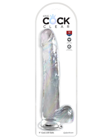 King Cock Clear Suction Cup Base Dildo with Balls - Clear - Realistic Dildos
