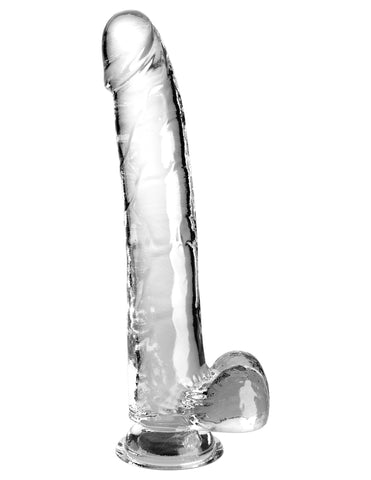 King Cock Clear Suction Cup Base Dildo with Balls - Clear - Realistic Dildos