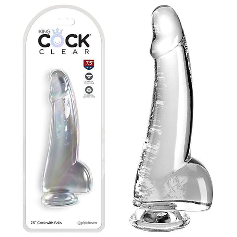King Cock Clear Suction Cup Base Dildo with Balls - Realistic Dildos