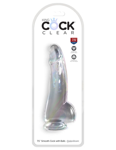King Cock Clear Suction Cup Base Dildo with Balls - Clear - Realistic Dildos