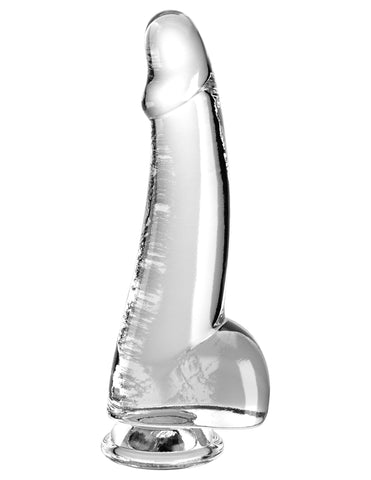 King Cock Clear Suction Cup Base Dildo with Balls - Clear - Realistic Dildos