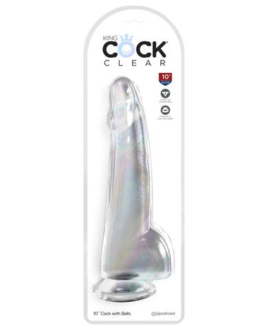 King Cock Clear 10 inch Realistic Dildo with Balls - Realistic Dildos