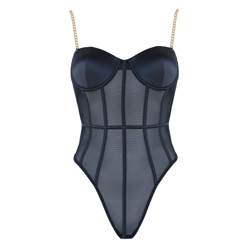Muse Lingerie Sexy Soft Black Mesh Womens Bodysuit Small Her Fetish