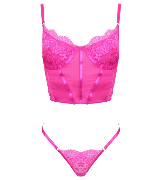 Muse Lingerie 2 Piece Set Crop Top and G-Sstring Pink Pink Large Her Fetish