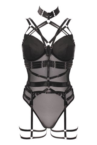 Muse Lingerie 3 Piece Bodysuit With Elastic Brace Top - Her Fetish