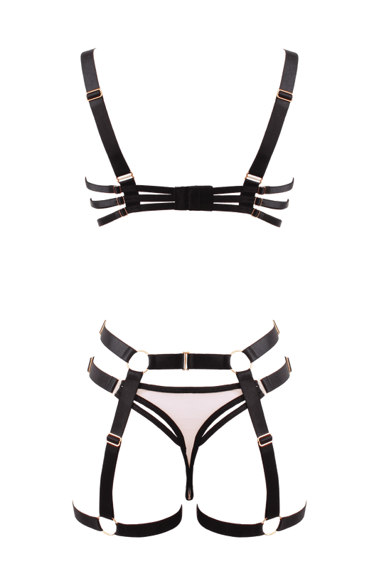 Muse Bra and Panty Set With Elastic Leg Garter Belt - Her Fetish