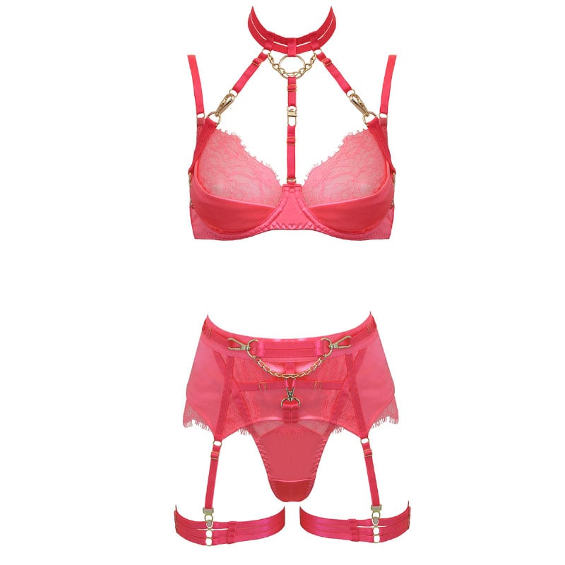 Muse 5 Piece BDSM Play Womens Lingerie Set Pink PInk Extra Large Her Fetish