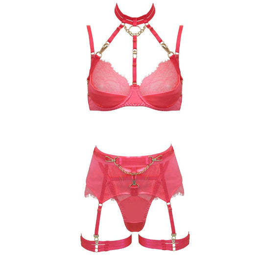 Muse 5 Piece BDSM Play Womens Lingerie Set Pink - Her Fetish