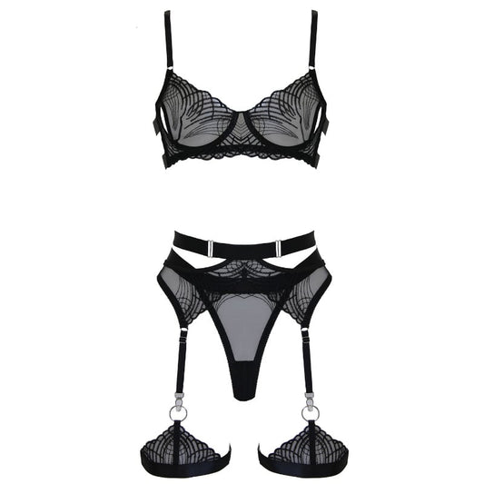 Muse 5-Piece Womens Bondage Lingerie Set Black - Her Fetish