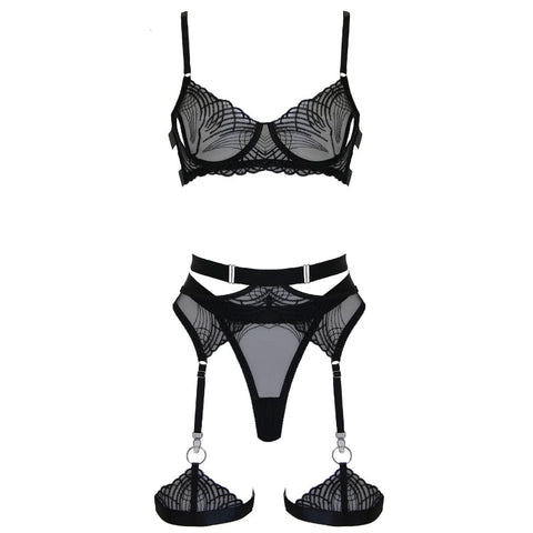 Muse 5-Piece Womens Bondage Lingerie Set Black - Her Fetish