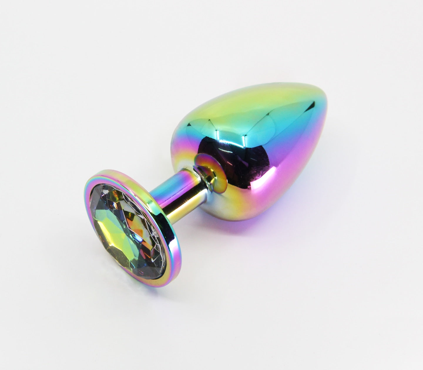 Love In Leather Round Gem Metal Anal Plug Pride Rainbow Small Silver Chrome Butt Plugs