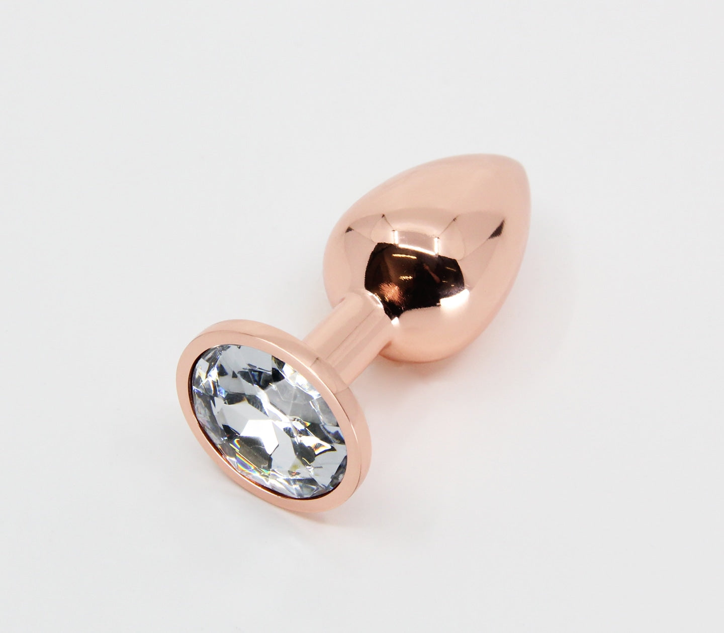 Love In Leather Round Gem Metal Anal Plug Clear Small Rose Gold Butt Plugs