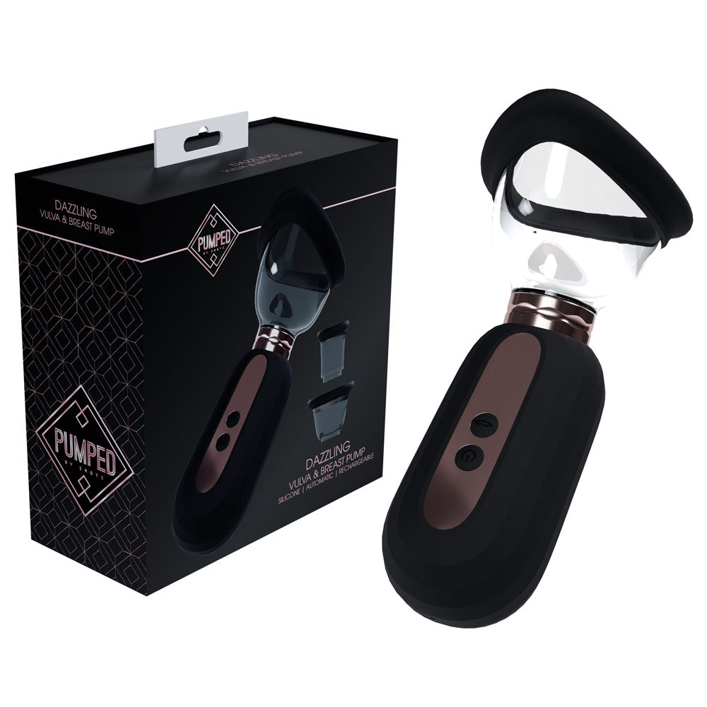 Shots Toys PUMPED Dazzling Auto USB Rechargeable Ladies Pump Black Pussy And Clit Toys