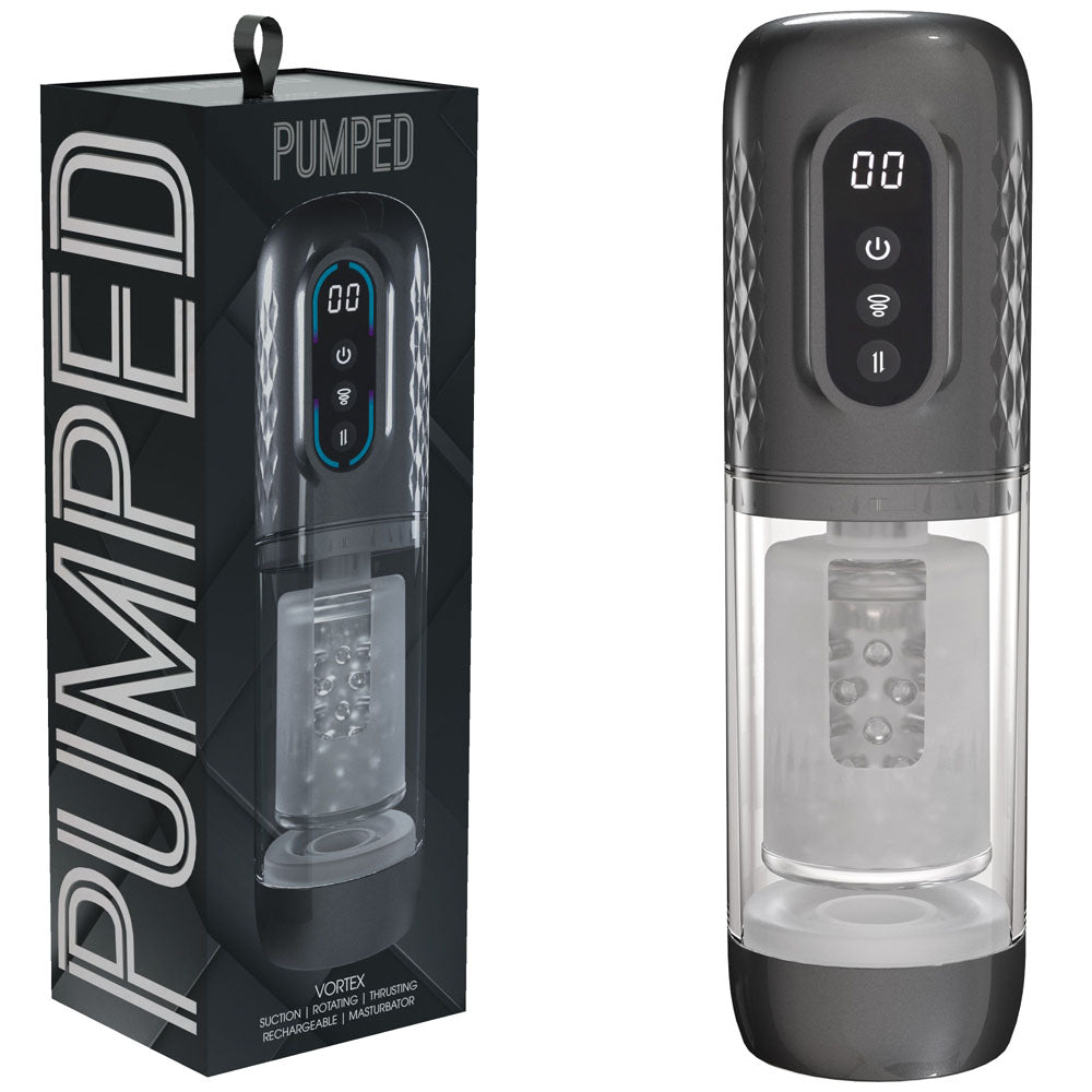 Shots Toys PUMPED SonicPull Vibrating Auto Masturbator Grey Masturbators and Strokers
