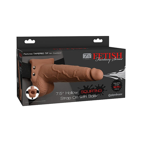 Fetish Fantasy 7.5 Inch Hollow Squirting Strap-On with Balls - Strap On Sextoys